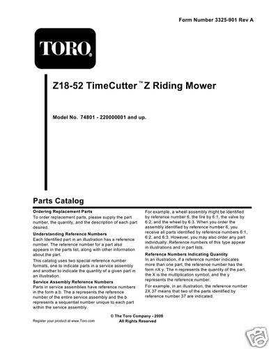 Toro Z18-52 Timecutter Z Parts Manual for sale