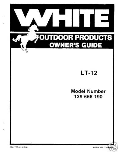 White LT-12 Lawn Tractor Manual Model 139-656-190 for sale