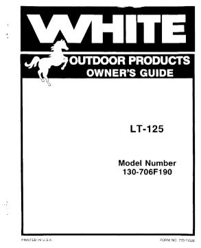 LT-125 White Outdoor Lawn And Garden Tractor Owners Manual