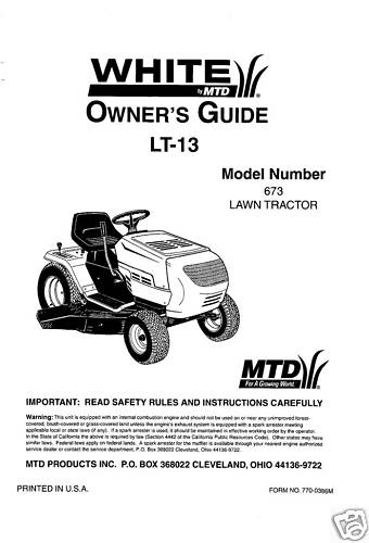 White LT-13 Lawn Tractor Owners Manual Model 673 for sale