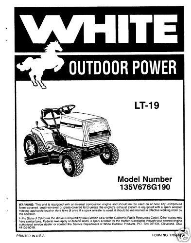 White LT-19 Lawn Tractor Owner Manual Model 135V676G190 for sale