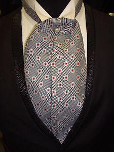 ... Red Geometric Pattern Ascot Tuxedo Tie With Pearl Pin - Universal Size