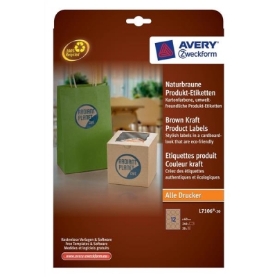 Avery Product Labels 12 per Sheet 60mm Diameter Brown Kraft Circular ...