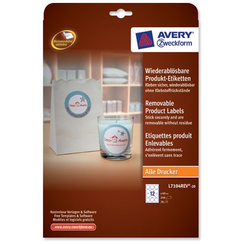 Image of Avery Circular Removable Product Labels / 12 per Sheet / 60mm ...