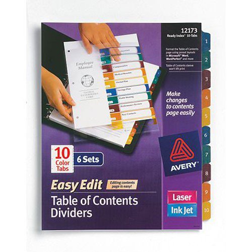 Avery 1-10 tab 11 Inch x 8.5 Inch Easy Edit Multicolor TOC Dividers ...