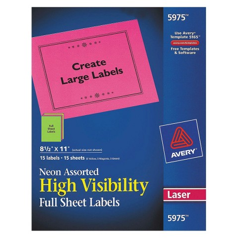 Avery® 8-1/2 x 11 High-Visibility Laser Labels- Assorted Neons (15 ...