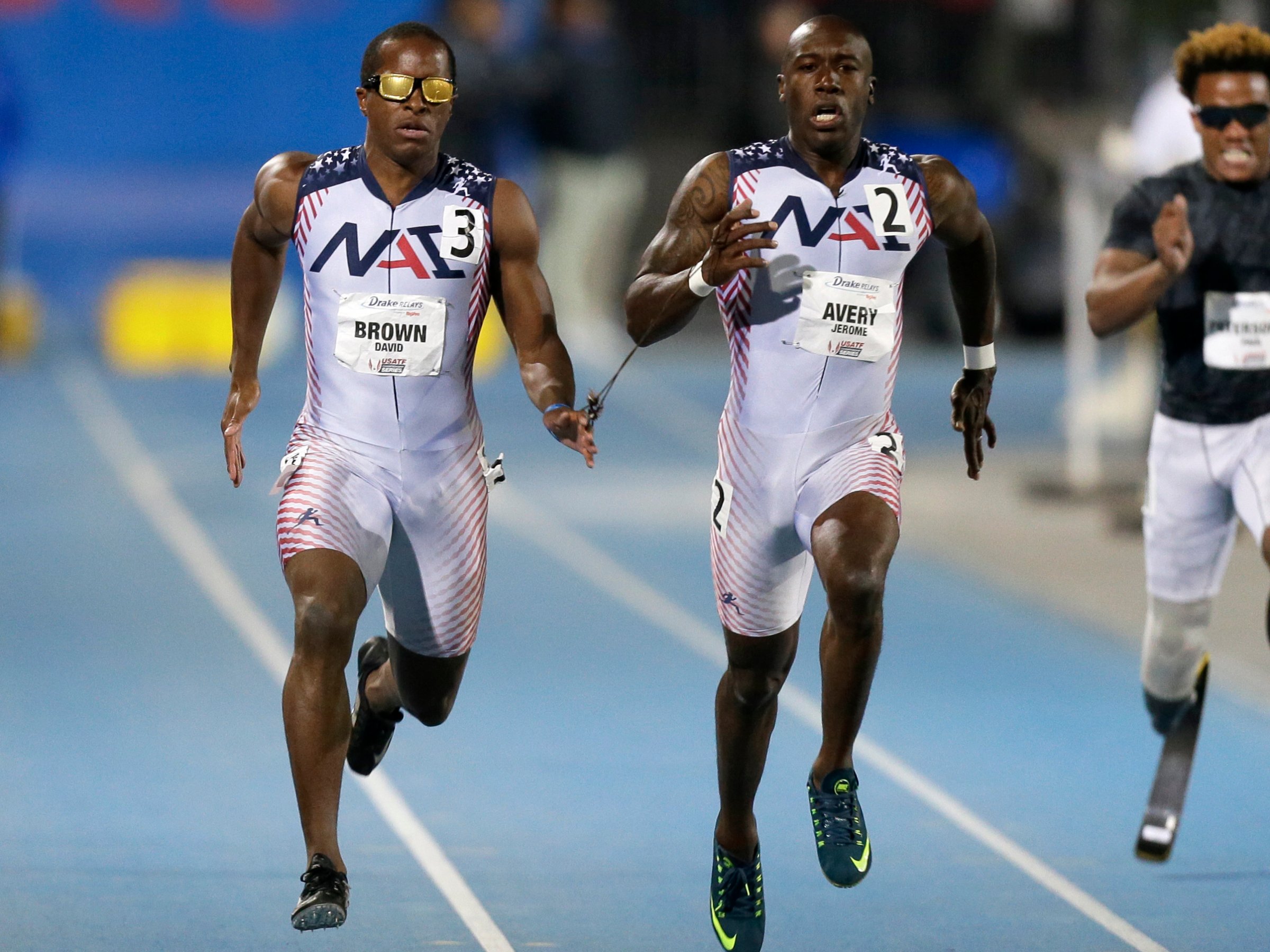 David Brown, left, and guide Jerome Avery compete in 2015. AP/Charlie ...