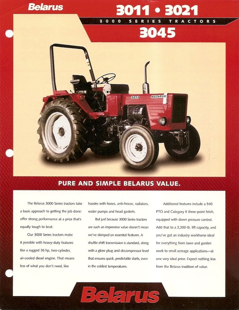 Farm Tractor Brochure - Belarus - 3011 3021 3045 - 1997 (F1787) | eBay