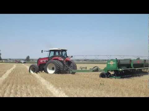 Buhler Versatile 2160 Tractor planting soybeans into wheat stubble