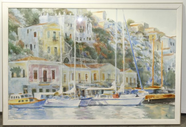 Hedd, (American, 20th century), Boats in a Harbor : Lot 2629