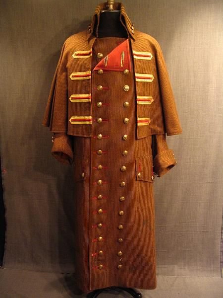 09025951 Greatcoat Men's 19th C, brown yellow wool red cotton, C42.JPG ...