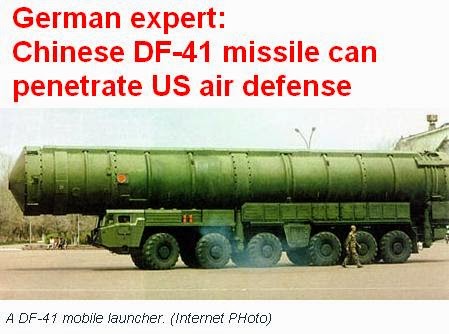 German expert: Chinese DF-41 missile can penetrate US air defense.